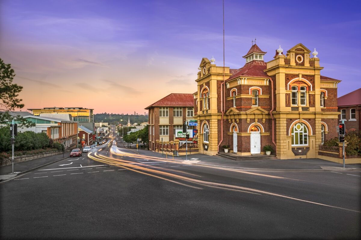 Historic street in the heart of Ipswich, Queensland at dusk